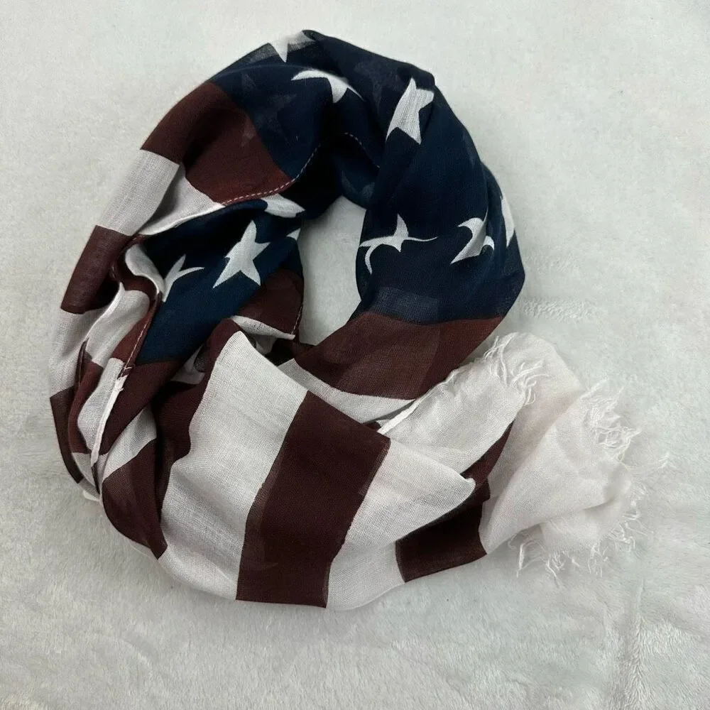 Bella Taylor Salute American Flag Scarf Navy Burgundy Stars Stripes 21x70 NWT - Picture 2 of 7